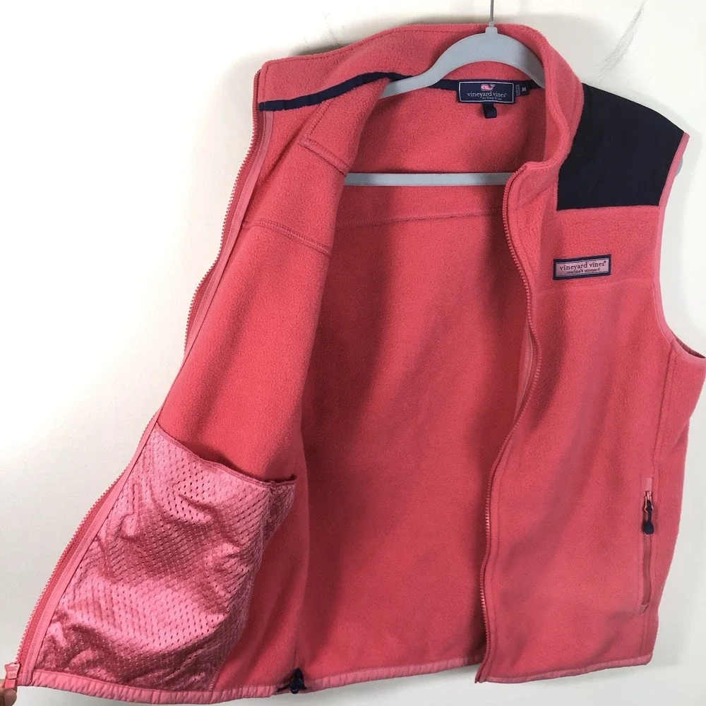 Vineyard Vines Shep Mens Fleece Full Zip Vest Size M Coral Pink Jetty Red